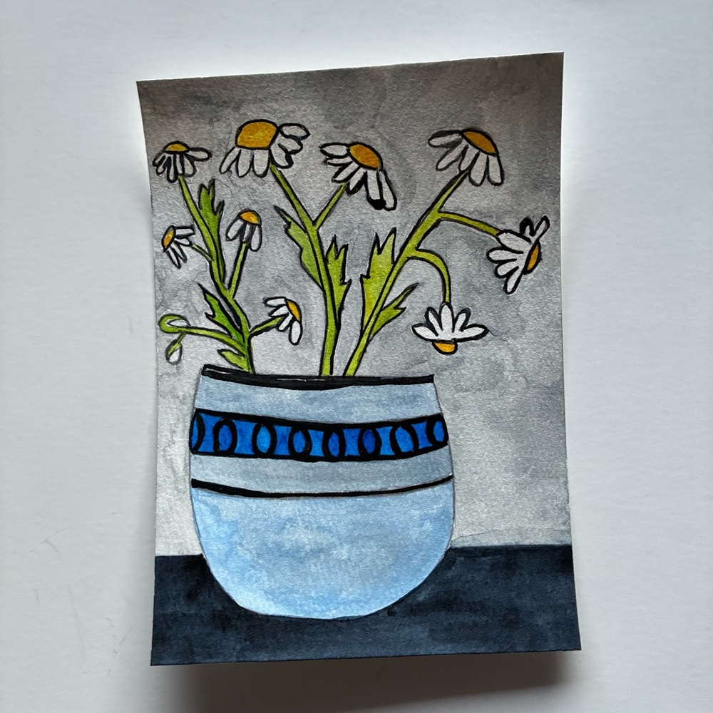 Blue and White Floral Watercolor Art
